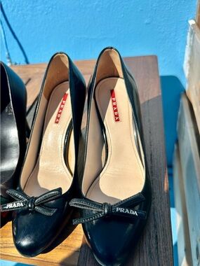 Prada Black Patent Leather Bow Pumps